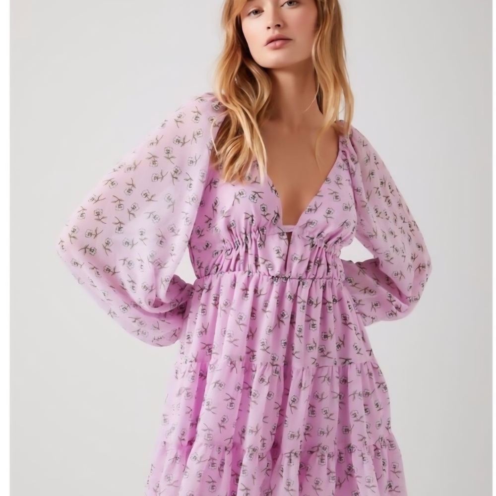 Forever 21 Purple and Pink Long Sleeve Sundress - Picture 2 of 11